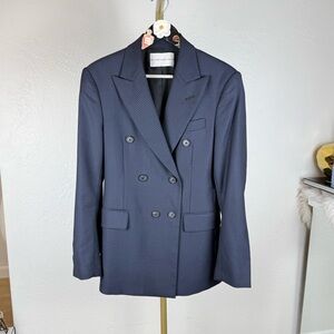 Matthew Adams Dolan Virgin‎ Wool Gingham Plaid Blazer Navy Black Sz Small Preppy